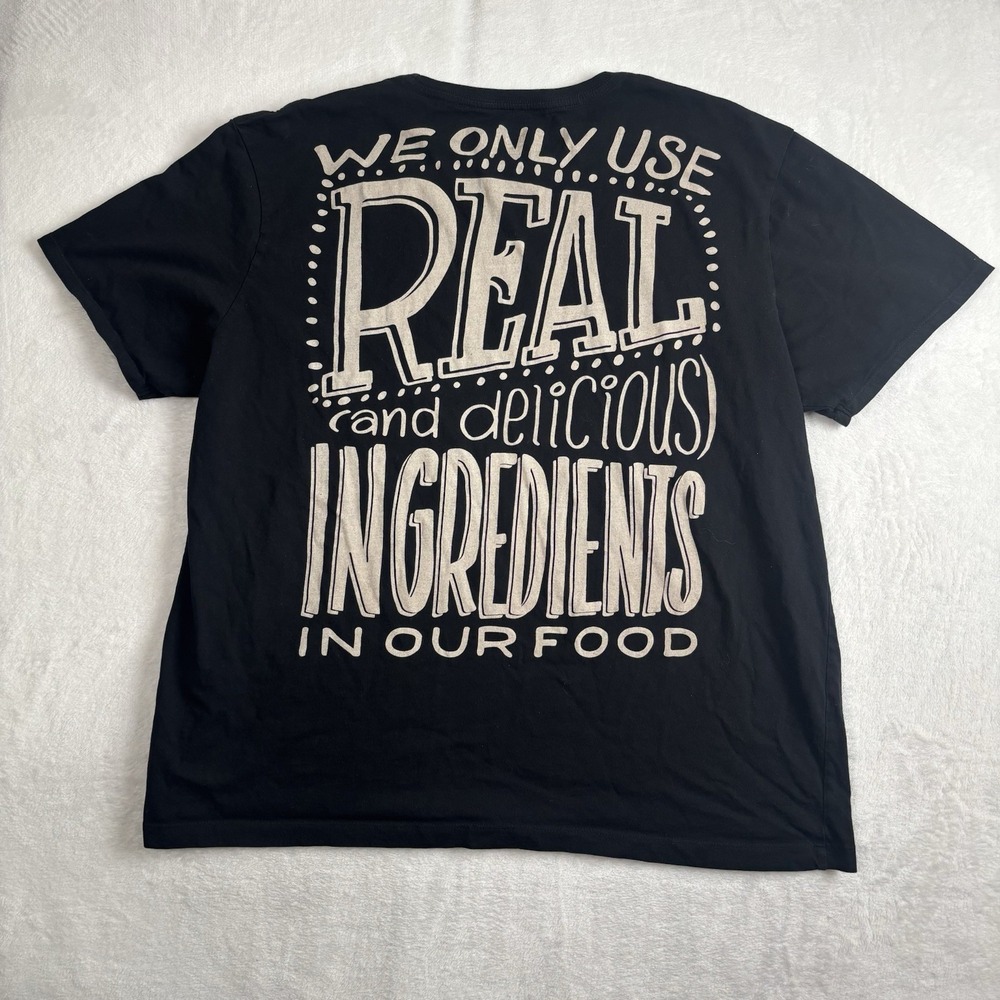 Chipotle‎ Loomstate Real Ingredients Black Employee Graphic Shirt Men's XL Stain